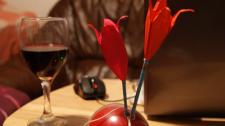 red flowers, paper flower, wine