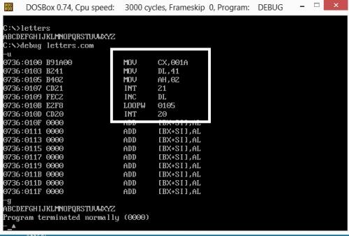Tiny DOS COM example using debug.exe print 26-letters - DOS Assembly Programming
debug-print-26-letters-dos-com.jpg

File Size (KB): 61.85 KB
Last Modified: November 28 2020 17:17:40
