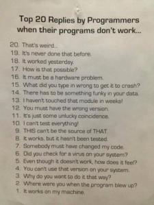 Top 20 replies by programmers when code not working